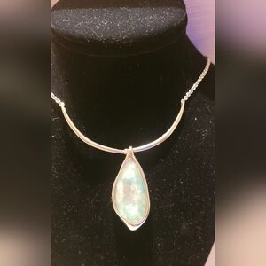 Alexis Bittar Silver Necklace with Faceted Lucite Over Larimar Stone  Pendant